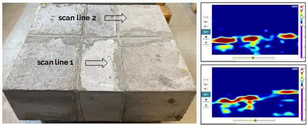 Elop Insight concrete scanner D-scan results from concrete specimens with different concrete grades